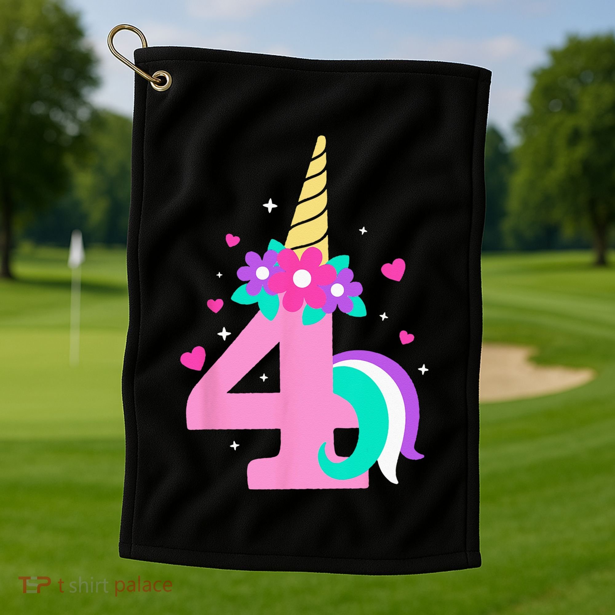 4th Birthday Cute Unicorn 4 Years Birthday Golf Towel