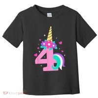 4th Birthday Cute Unicorn 4 Years Birthday Toddler T-Shirt thumb 0