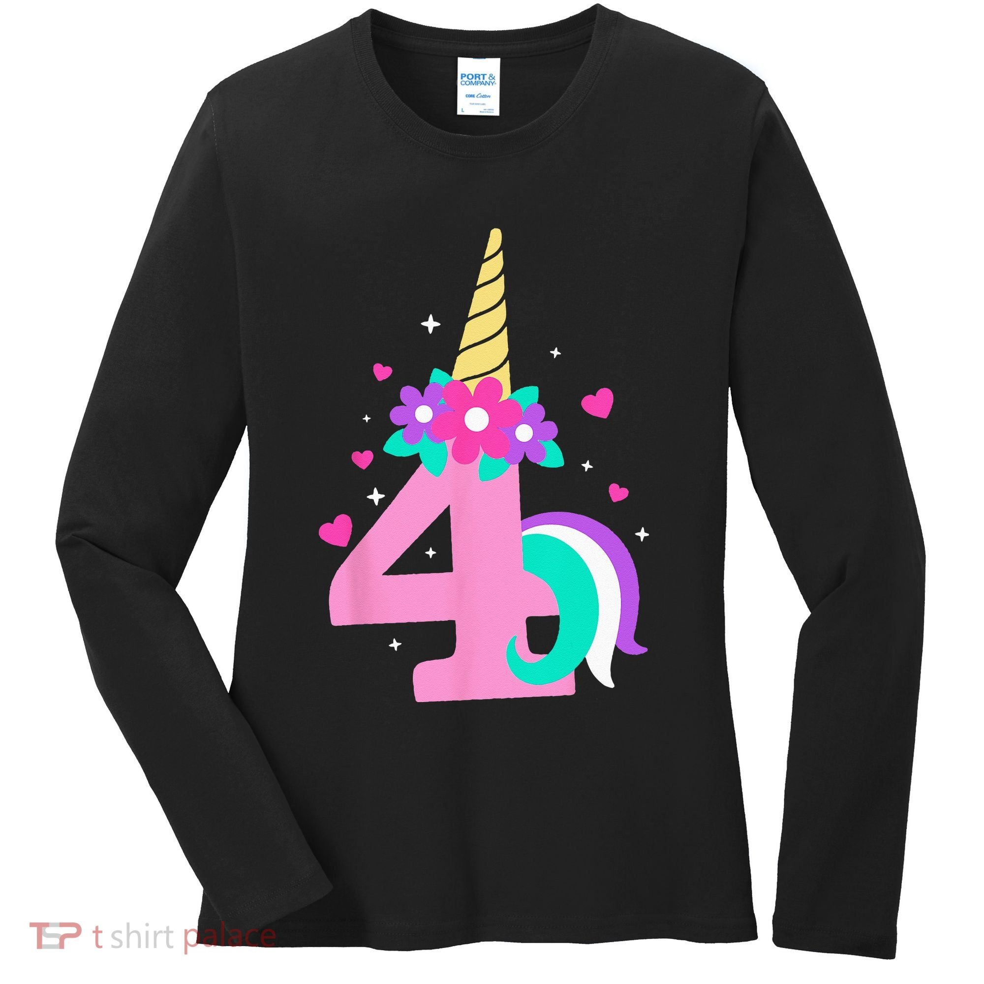 4th Birthday Cute Unicorn 4 Years Birthday Women's Long Sleeve Shirt
