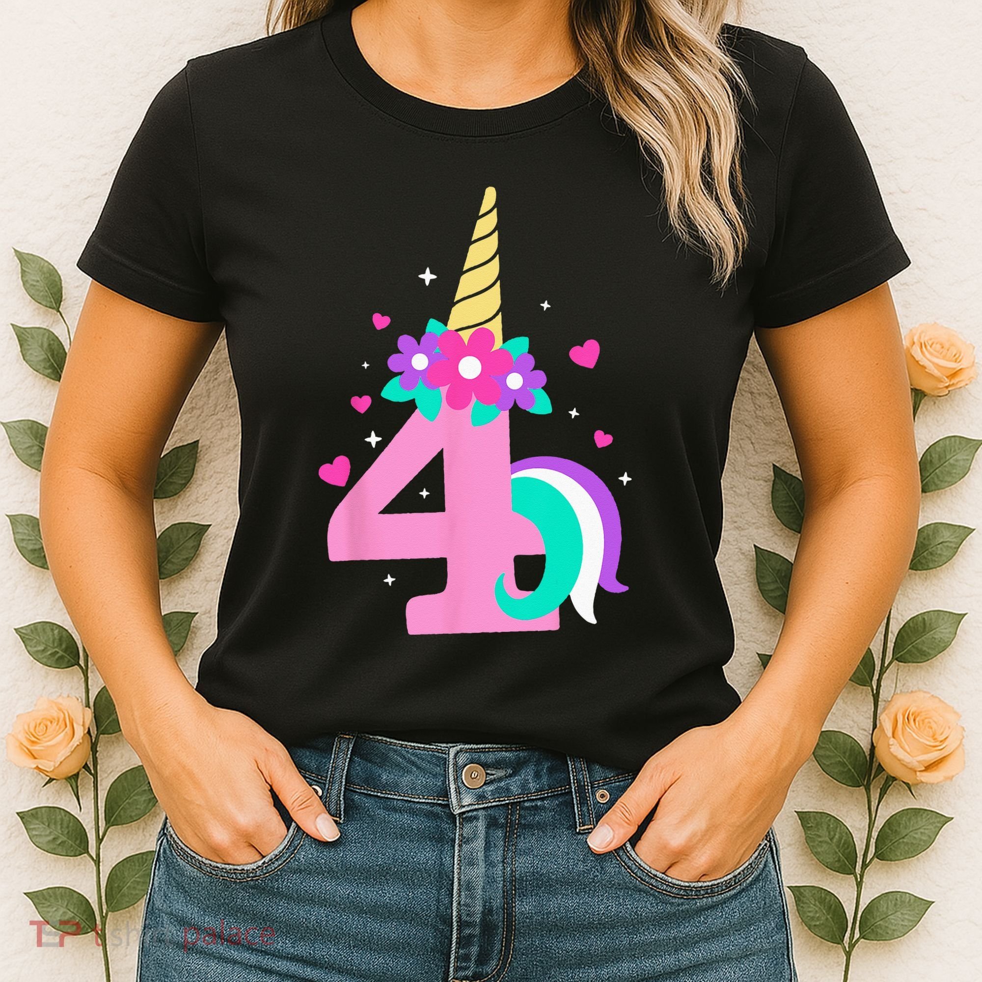4th Birthday Cute Unicorn 4 Years Birthday Women's T-Shirt