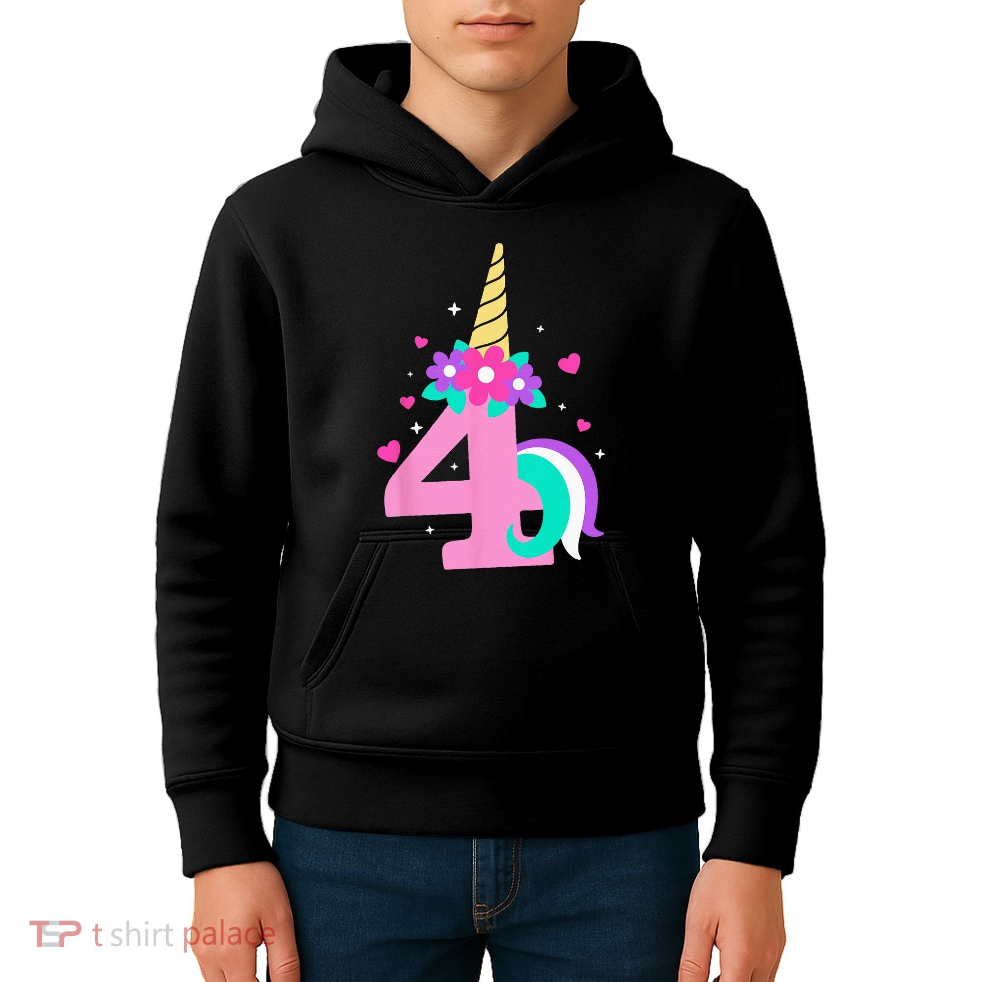 4th Birthday Cute Unicorn 4 Years Birthday Kids Hoodie