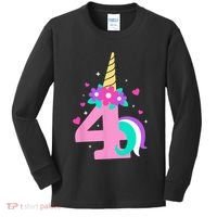 4th Birthday Cute Unicorn 4 Years Birthday Kids Long Sleeve Shirt thumb 0