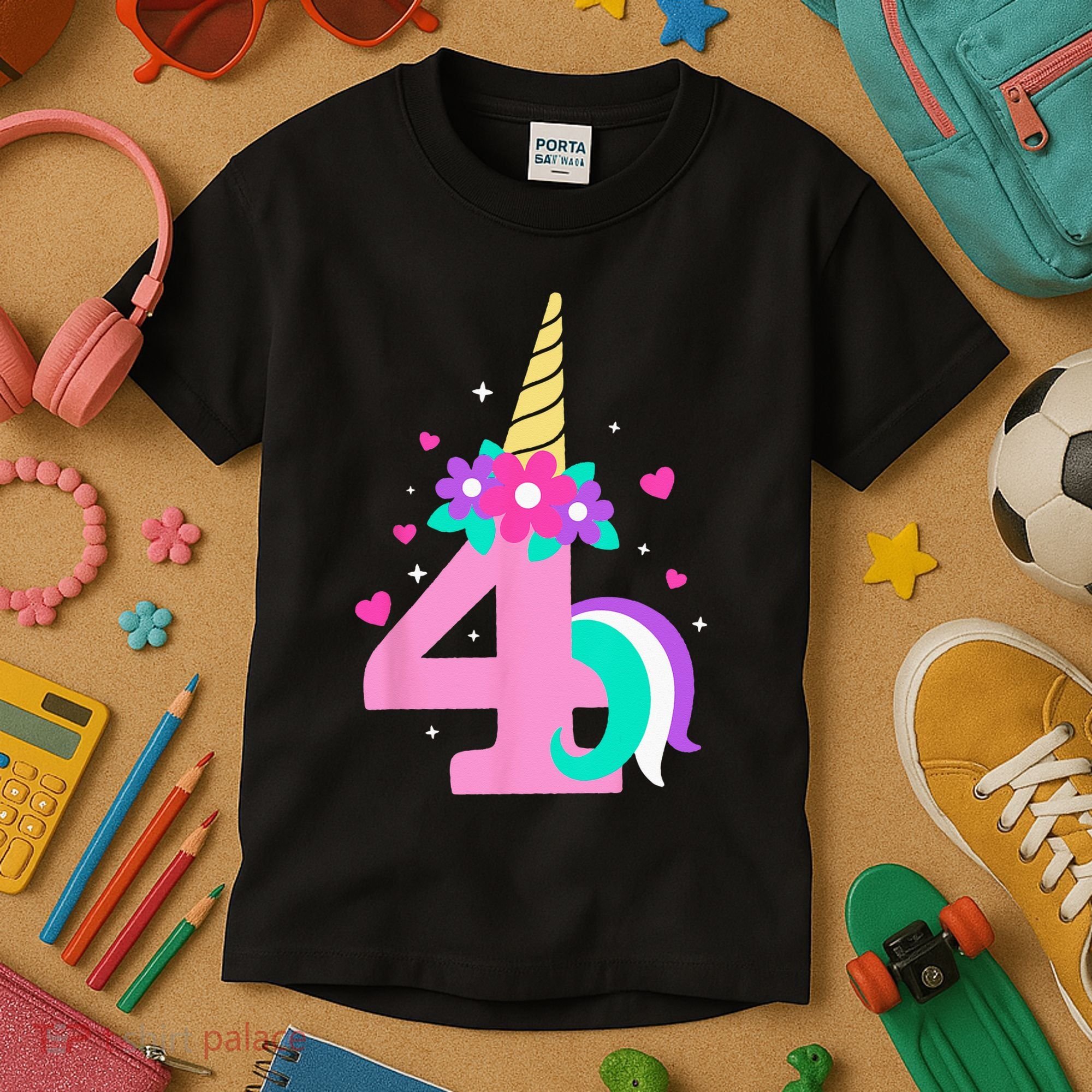 4th Birthday Cute Unicorn 4 Years Birthday Kids T-Shirt