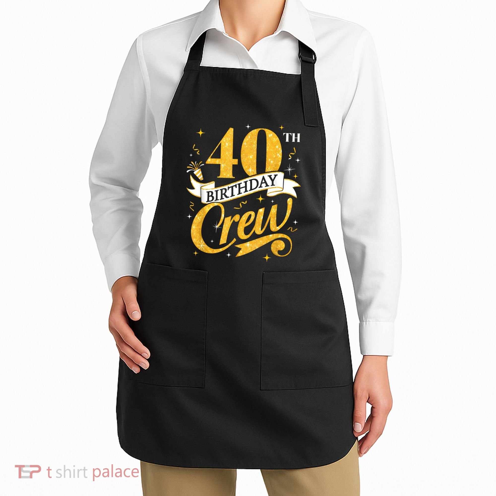 40th Birthday Crew 40th Bday Party Squad Friends Crown Funny Apron