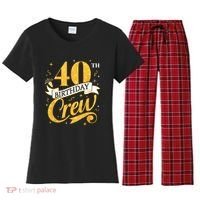40th Birthday Crew 40th Bday Party Squad Friends Crown Funny Women's Flannel Pajama Set thumb 0