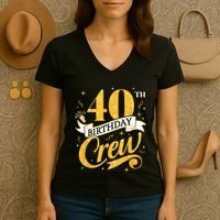 40th Birthday Crew 40th Bday Party Squad Friends Crown Funny Women's V-Neck T-Shirt thumb 3