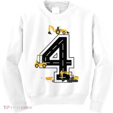 4th Birthday Crane Excavator Truck 4 Year Old Diggers Kids Sweatshirt
