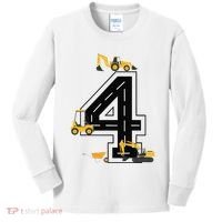 4th Birthday Crane Excavator Truck 4 Year Old Diggers Kids Long Sleeve Shirt thumb 0