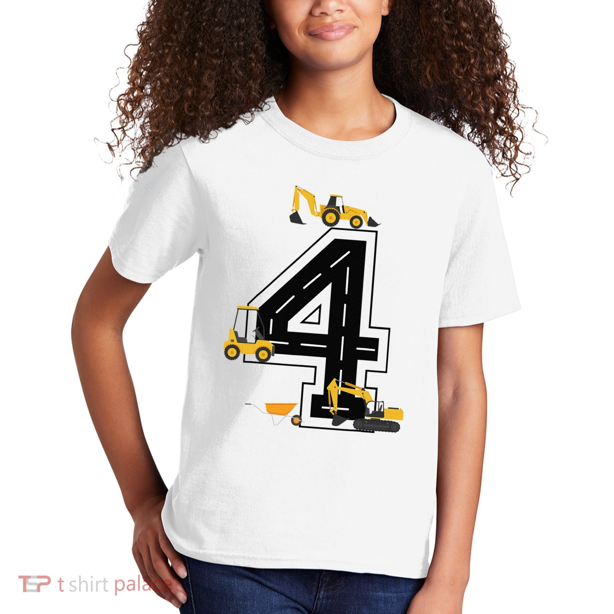 4th Birthday Crane Excavator Truck 4 Year Old Diggers Kids T-Shirt