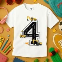 4th Birthday Crane Excavator Truck 4 Year Old Diggers Kids T-Shirt thumb 3