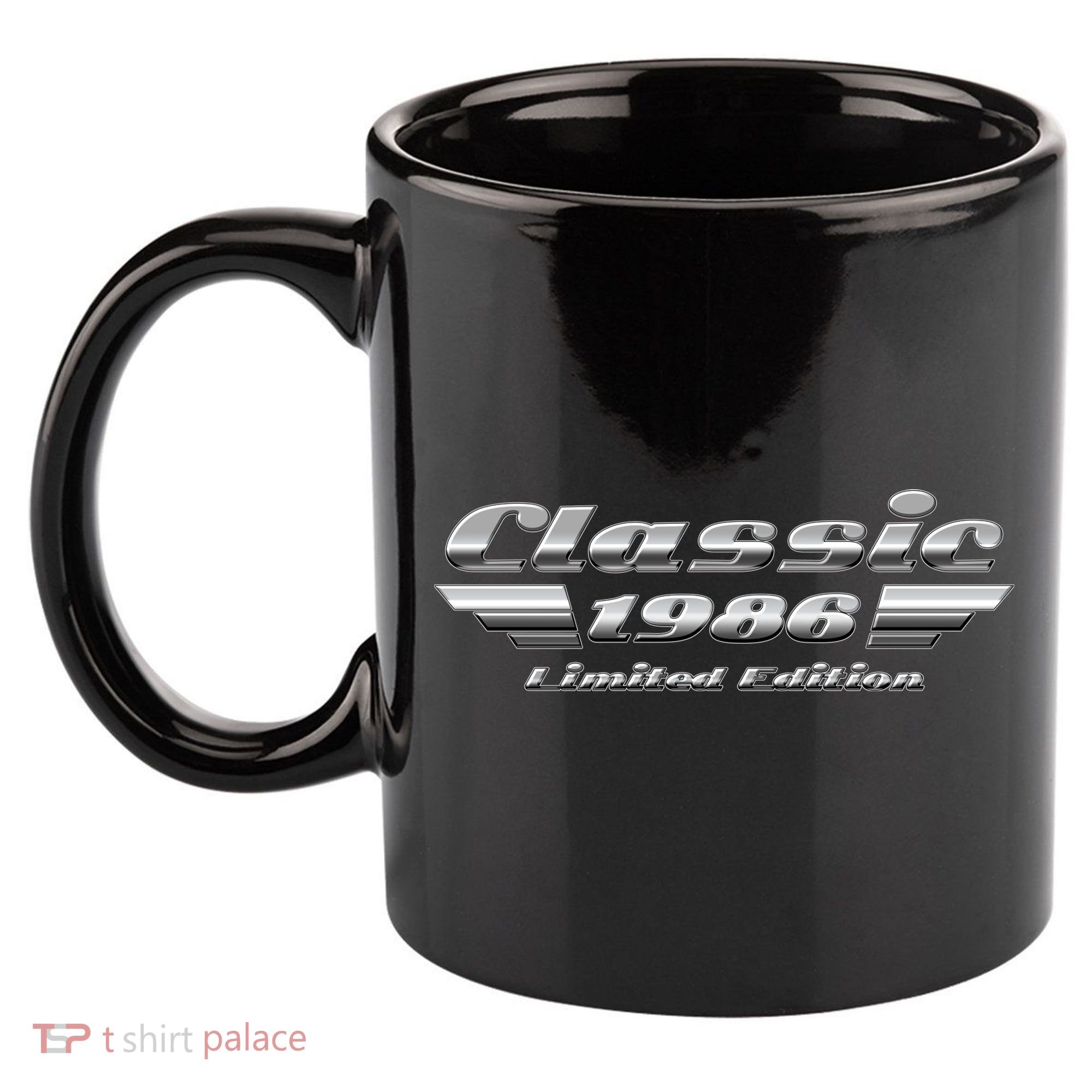 40th Birthday Classic 1986 Limited Edition Metallic Chrome Birthday 11oz C Handle Ceramic Mug