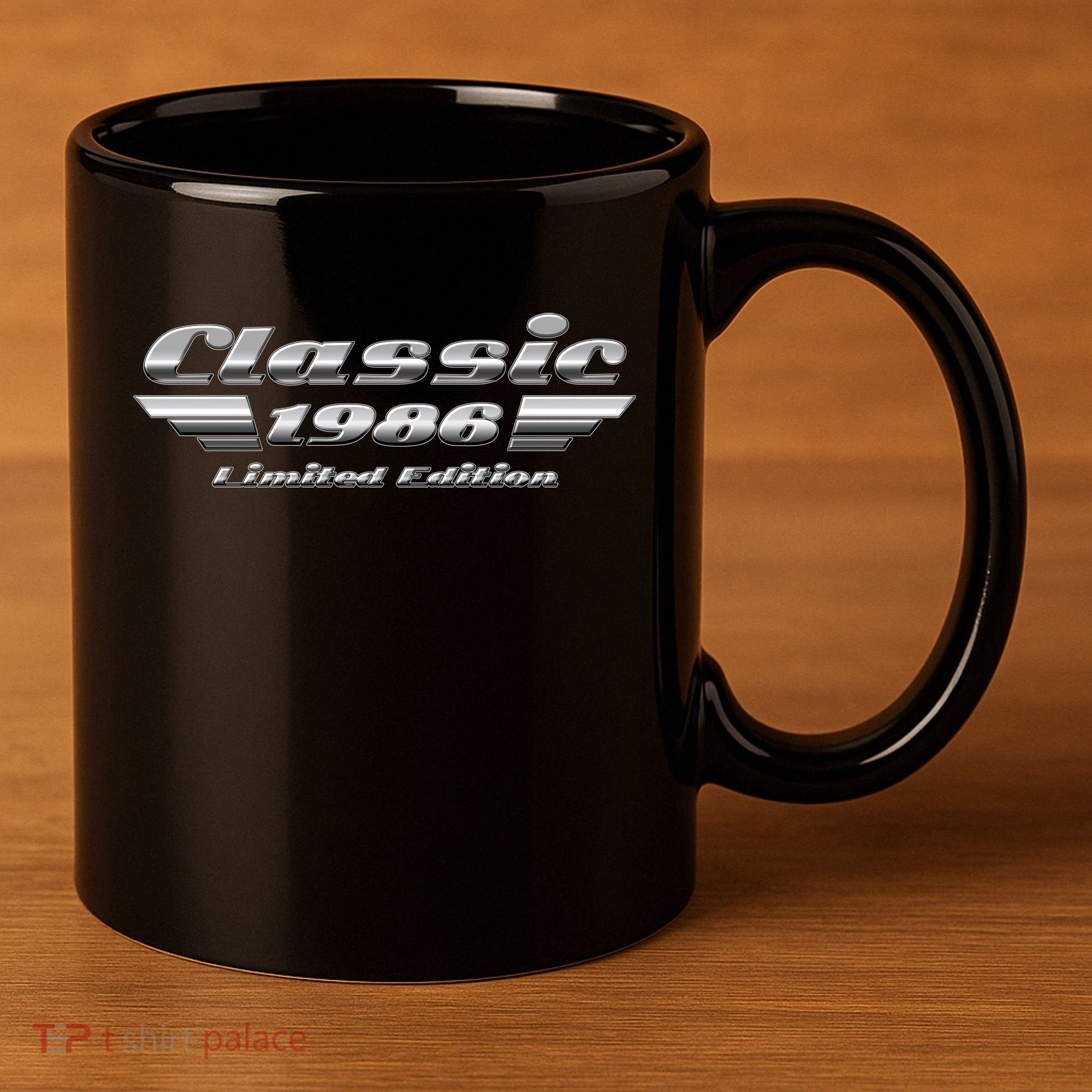 40th Birthday Classic 1986 Limited Edition Metallic Chrome Birthday 11oz C Handle Ceramic Mug