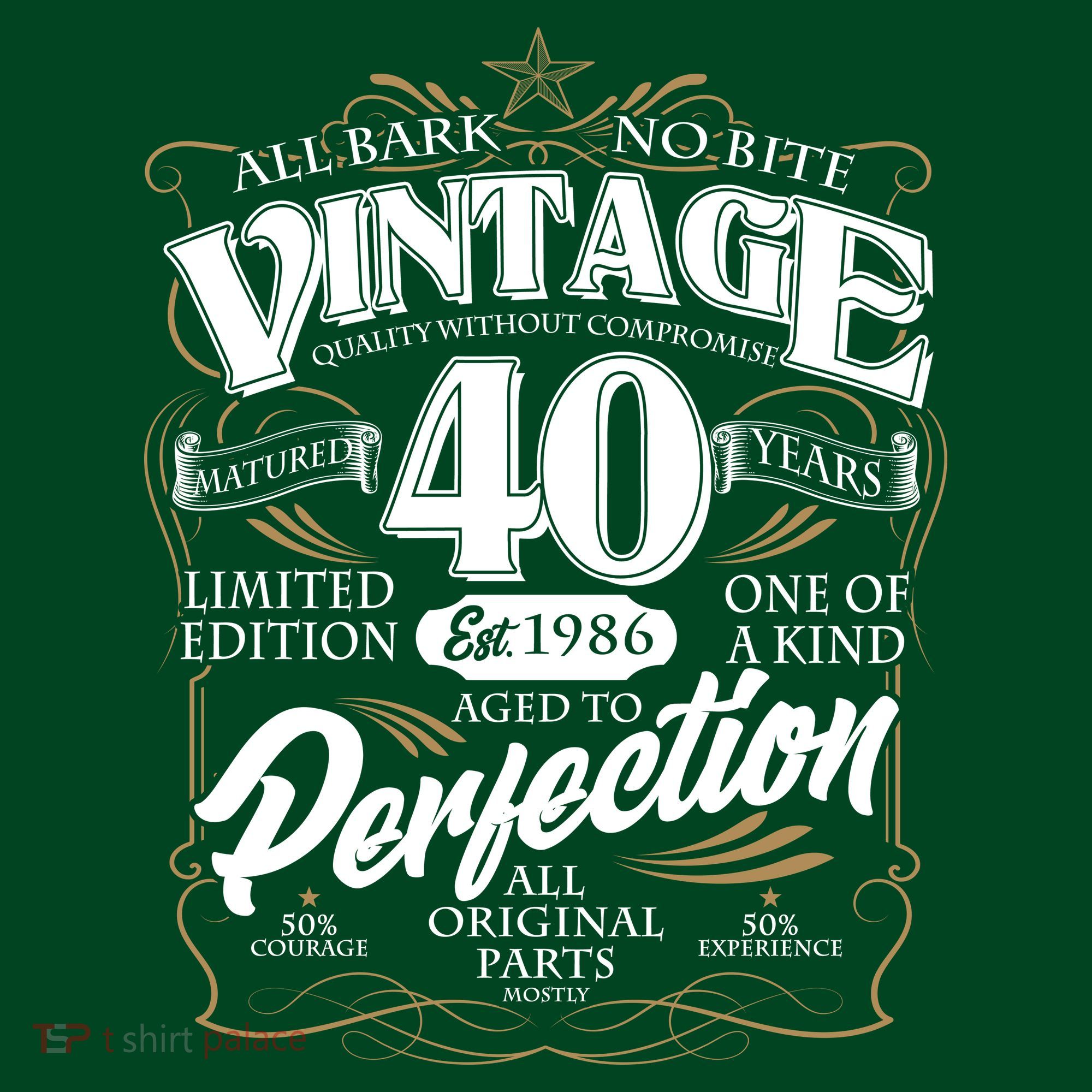40th Birthday Est 1986 All Bark No Bite Vintage Birthday  T-Shirt