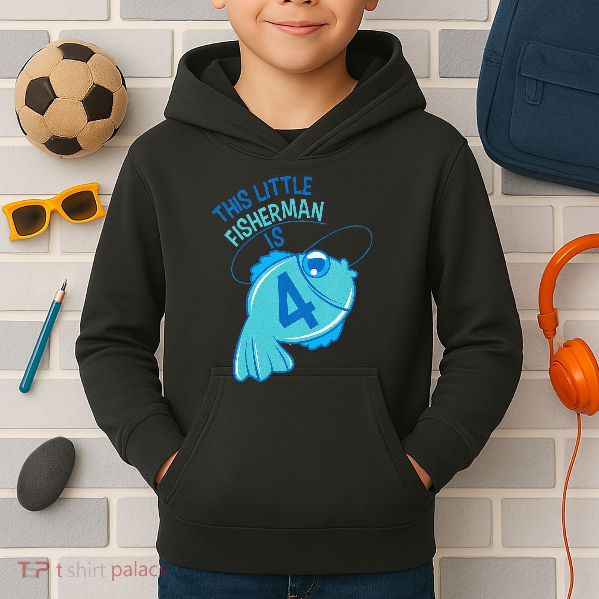 4th Birthday Fishing Fish 4 Year Old Kids Hoodie