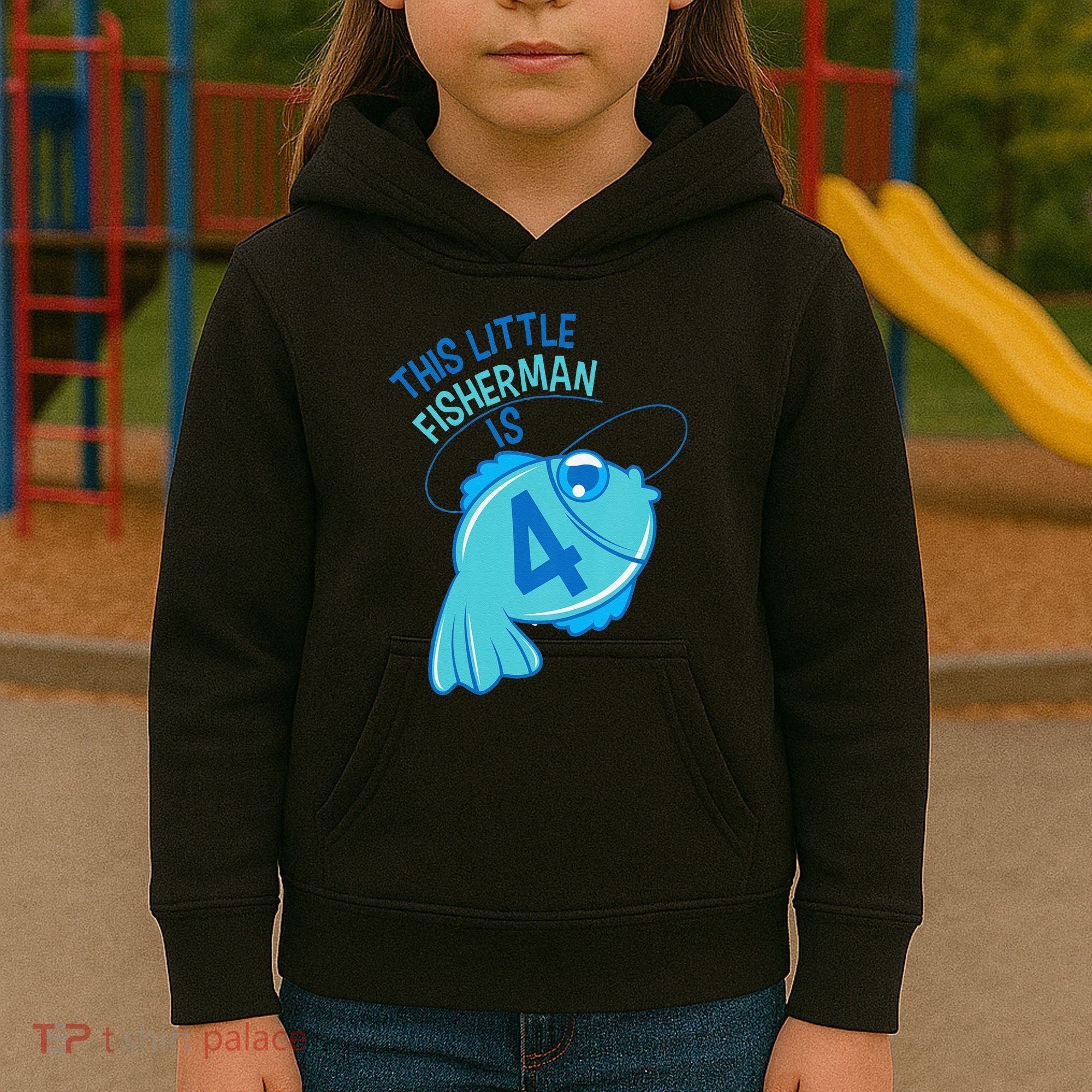 4th Birthday Fishing Fish 4 Year Old Kids Hoodie