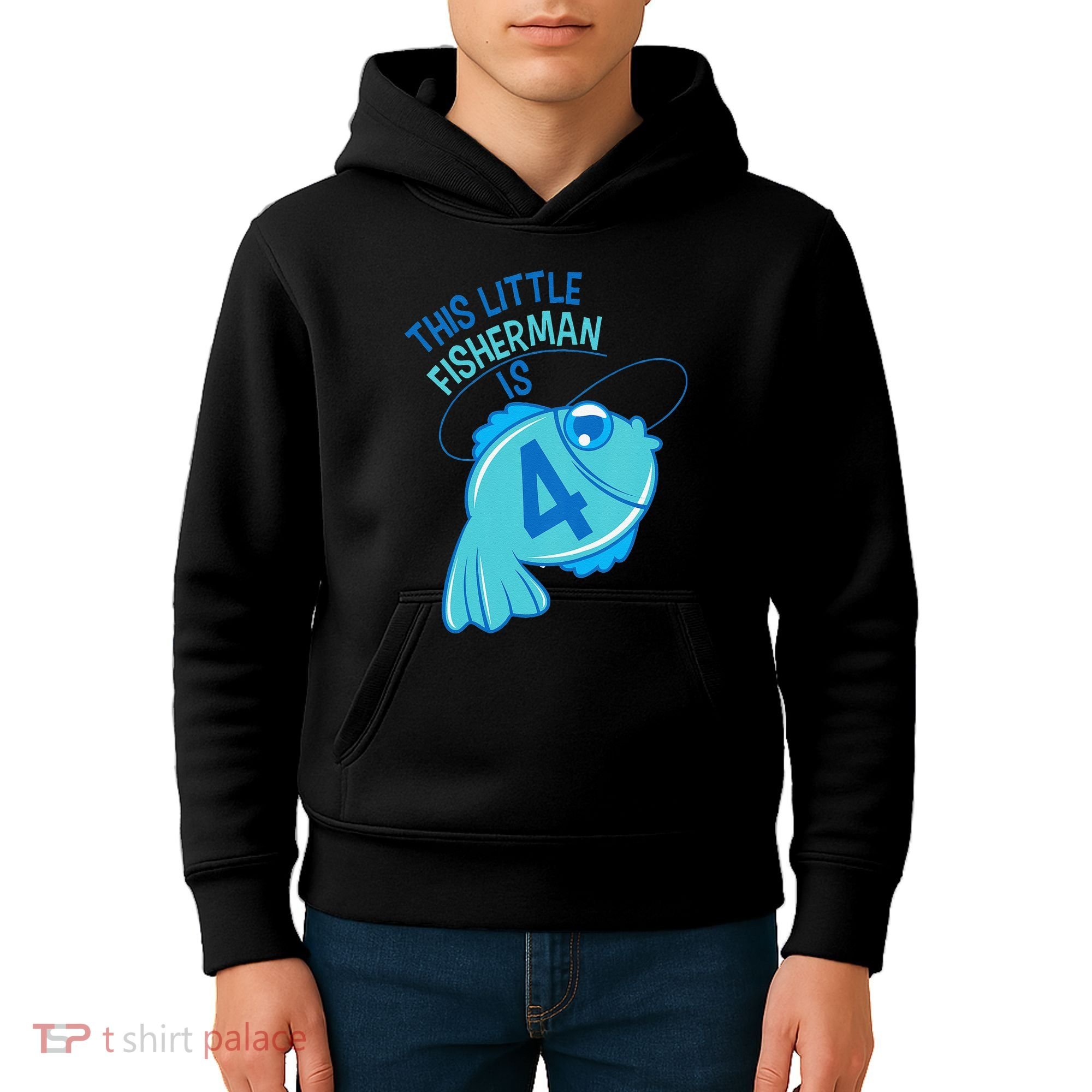 4th Birthday Fishing Fish 4 Year Old Kids Hoodie