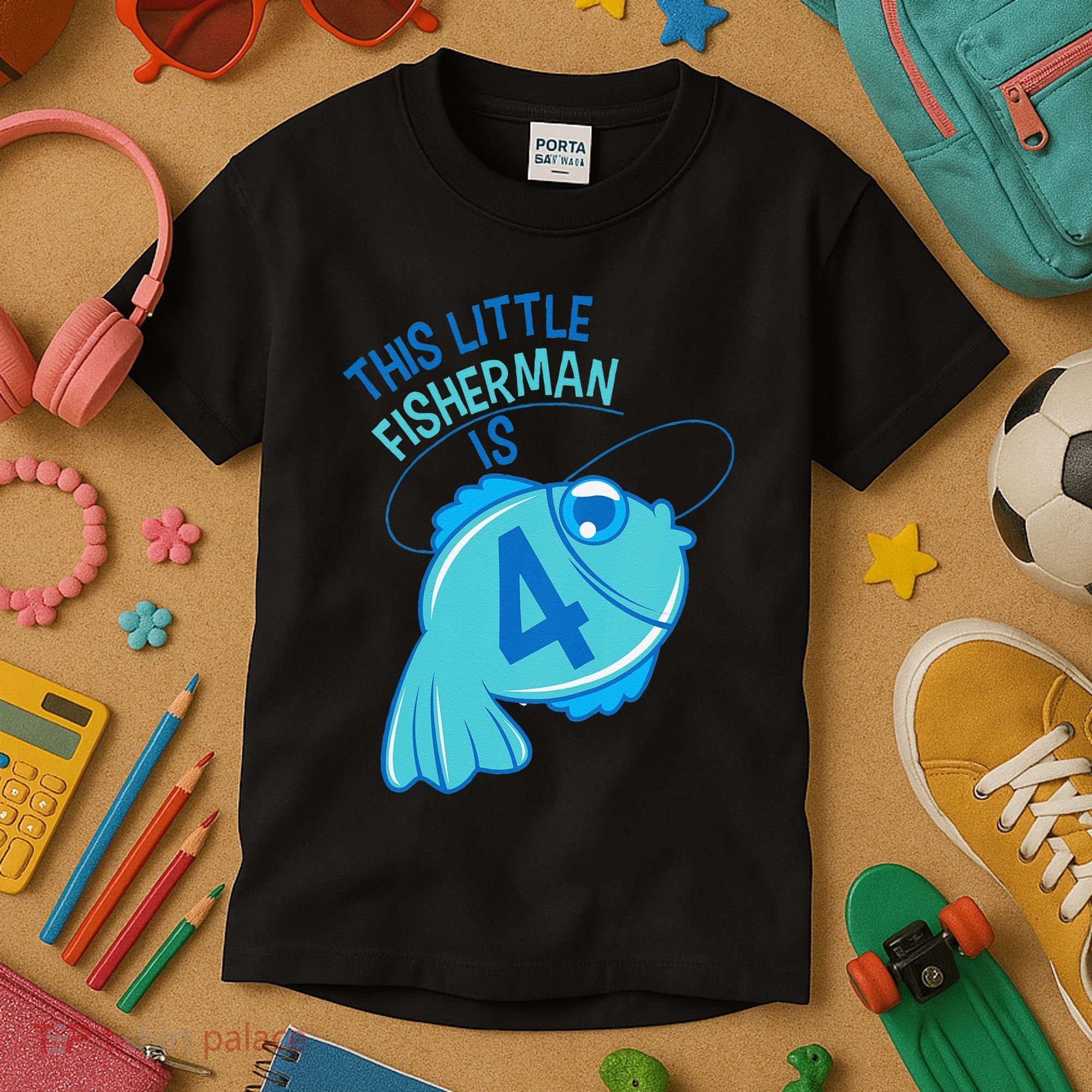 4th Birthday Fishing Fish 4 Year Old Kids T-Shirt