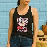40th Birthday Floral Made In 1986 40 Years Of Perfection Women's Tank Top thumb 2