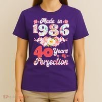 40th Birthday Floral Made In 1986 40 Years Of Perfection T-Shirt thumb 4