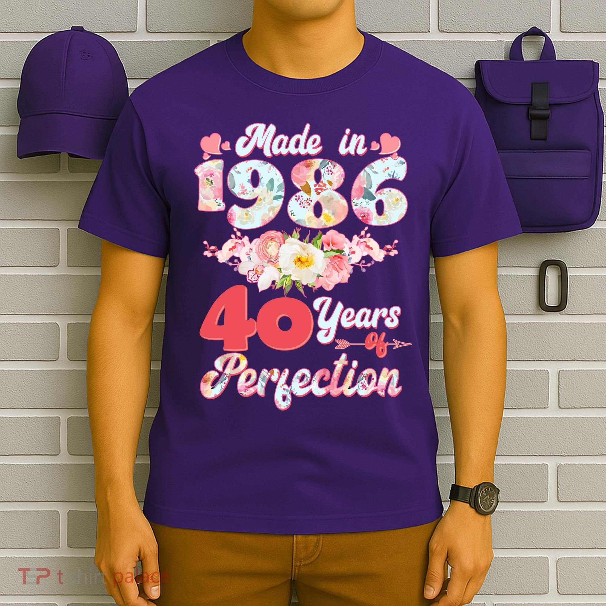 40th Birthday Floral Made In 1986 40 Years Of Perfection T-Shirt