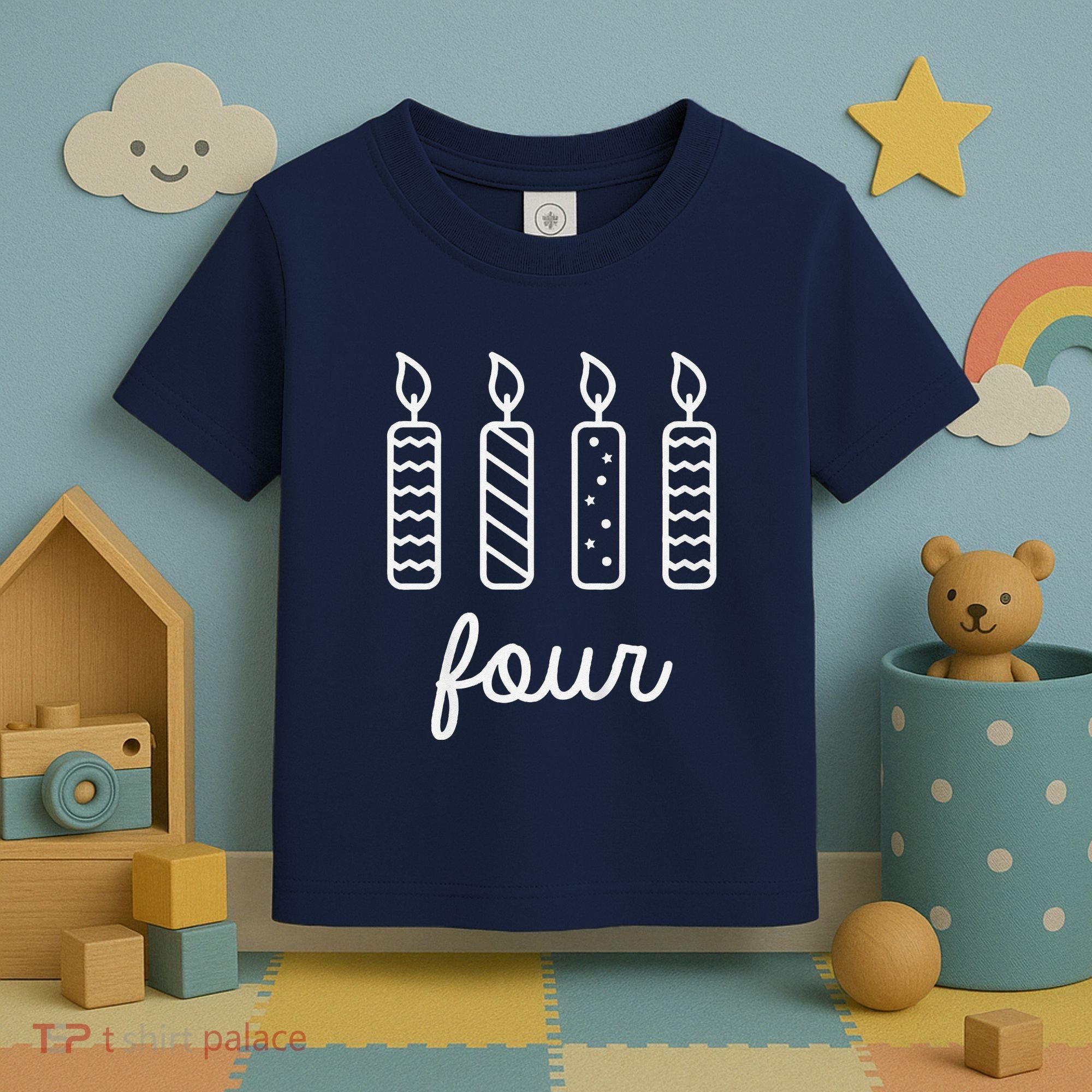 4th Birthday Four Year Old Birthday Girl Candles Toddler T-Shirt