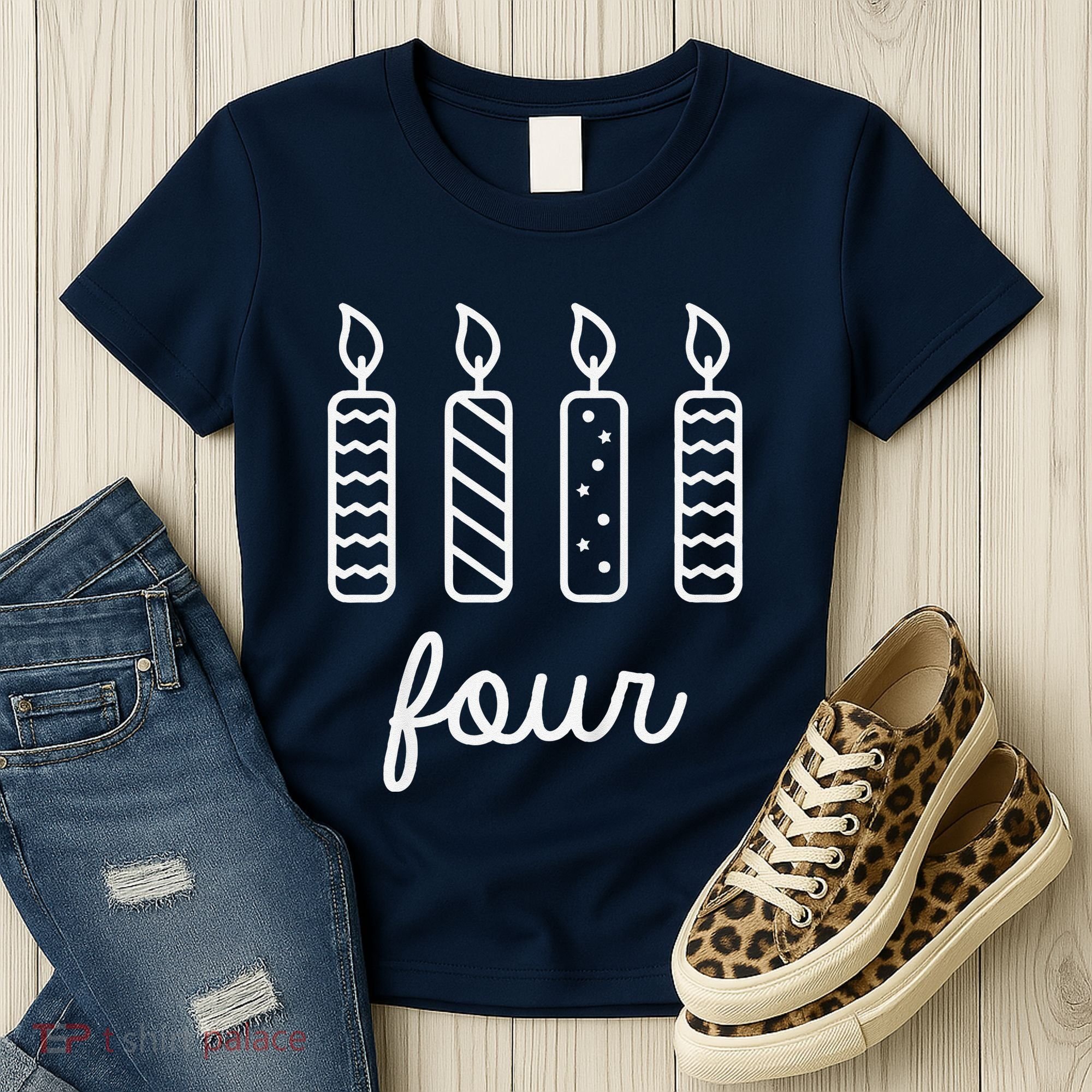 4th Birthday Four Year Old Birthday Girl Candles Women's T-Shirt