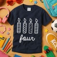 4th Birthday Four Year Old Birthday Girl Candles Kids T-Shirt thumb 3