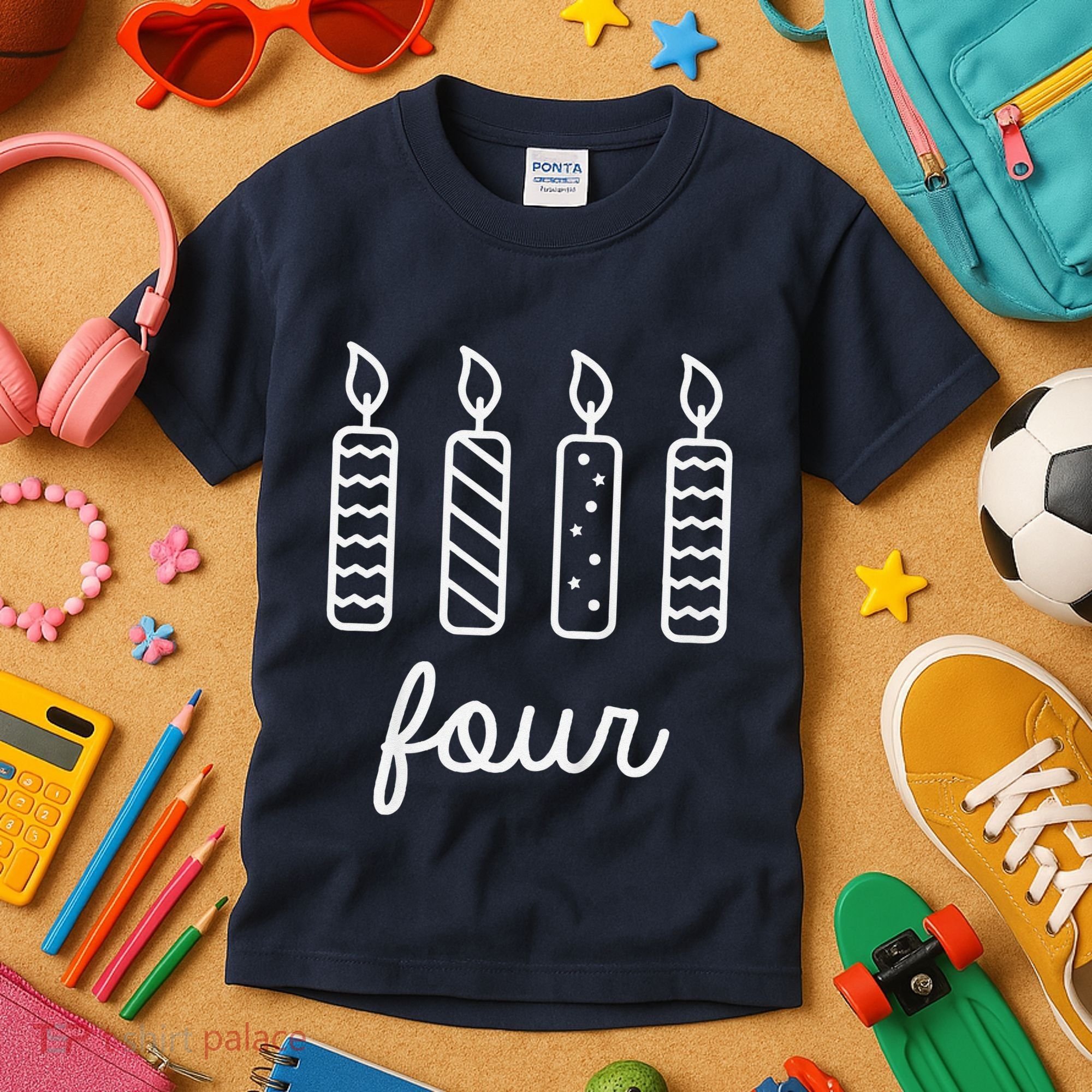 4th Birthday Four Year Old Birthday Girl Candles Kids T-Shirt
