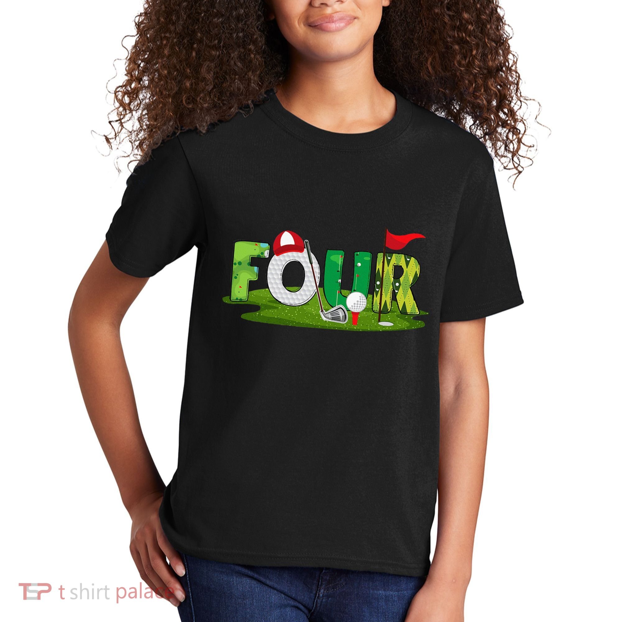4th Birthday Golf Theme 4 Year Old Sport Party Kids T-Shirt