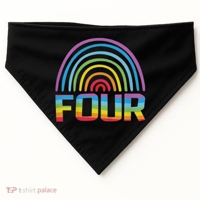 4th Birthday Gift Rainbow Fan 4 Years Old 4 Bday USA-Made Doggie Bandana