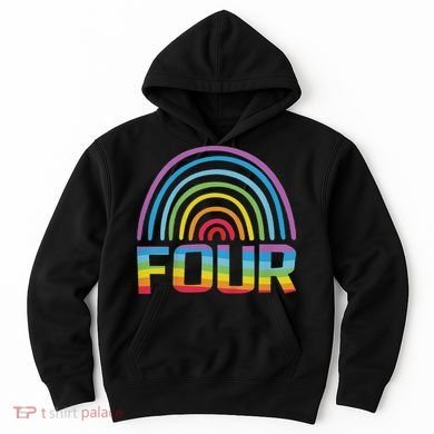 4th Birthday Gift Rainbow Fan 4 Years Old 4 Bday Hoodie
