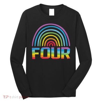 4th Birthday Gift Rainbow Fan 4 Years Old 4 Bday Long Sleeve Shirt
