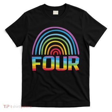 4th Birthday Gift Rainbow Fan 4 Years Old 4 Bday T-Shirt
