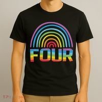 4th Birthday Gift Rainbow Fan 4 Years Old 4 Bday T-Shirt thumb 3