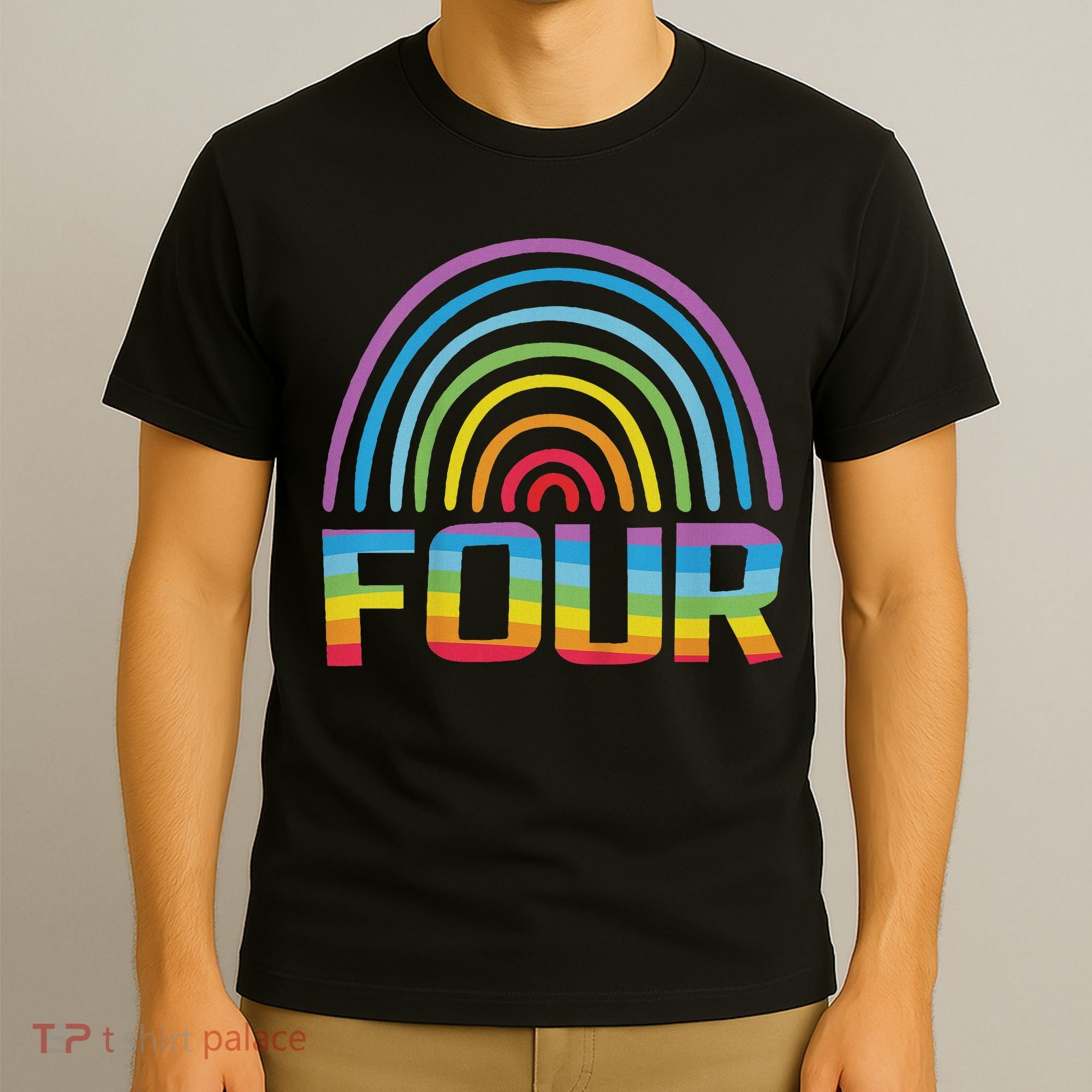 4th Birthday Gift Rainbow Fan 4 Years Old 4 Bday T-Shirt