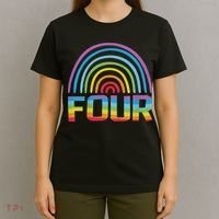 4th Birthday Gift Rainbow Fan 4 Years Old 4 Bday T-Shirt thumb 4