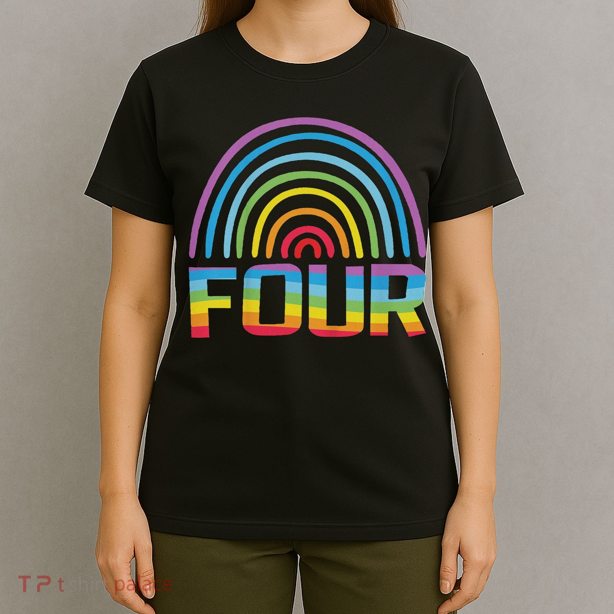 4th Birthday Gift Rainbow Fan 4 Years Old 4 Bday T-Shirt