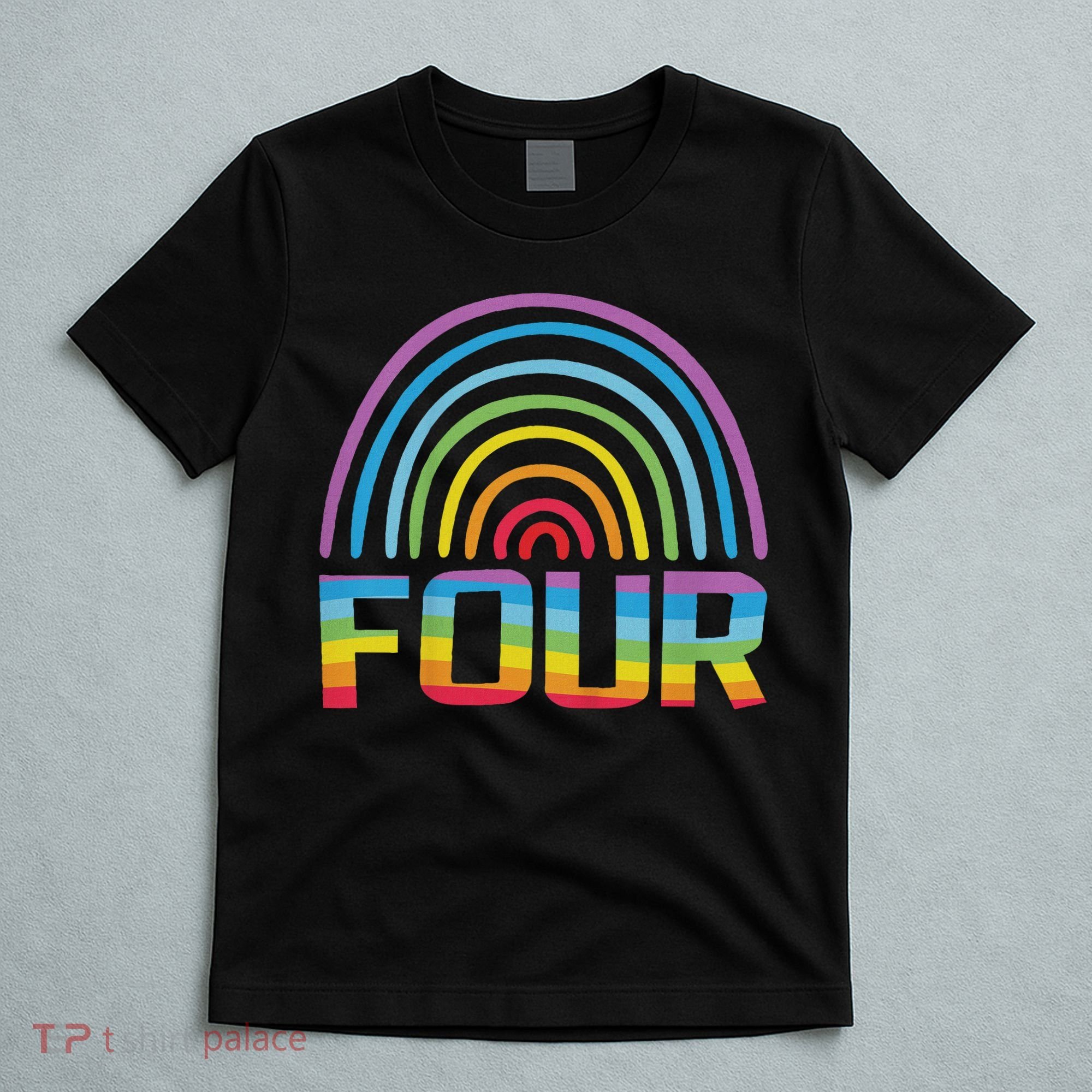 4th Birthday Gift Rainbow Fan 4 Years Old 4 Bday T-Shirt