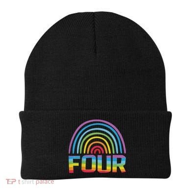 4th Birthday Gift Rainbow Fan 4 Years Old 4 Bday Beanie