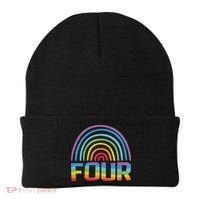 4th Birthday Gift Rainbow Fan 4 Years Old 4 Bday Beanie thumb 0