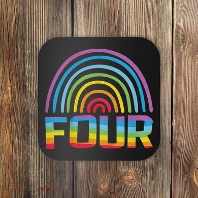 4th Birthday Gift Rainbow Fan 4 Years Old 4 Bday Coaster