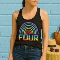 4th Birthday Gift Rainbow Fan 4 Years Old 4 Bday Women's Tank Top thumb 2