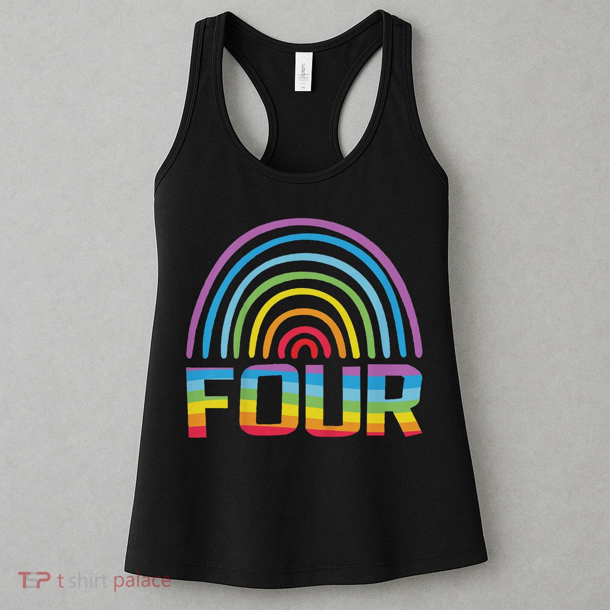 4th Birthday Gift Rainbow Fan 4 Years Old 4 Bday Women's Tank Top