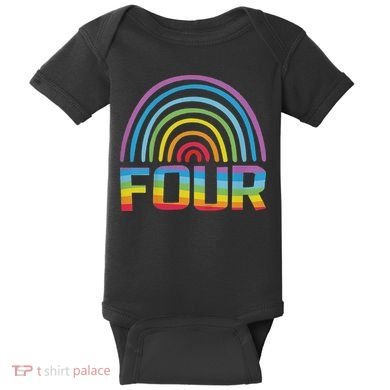 4th Birthday Gift Rainbow Fan 4 Years Old 4 Bday Baby Bodysuit