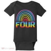 4th Birthday Gift Rainbow Fan 4 Years Old 4 Bday Baby Bodysuit thumb 0