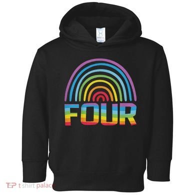 4th Birthday Gift Rainbow Fan 4 Years Old 4 Bday Toddler Hoodie