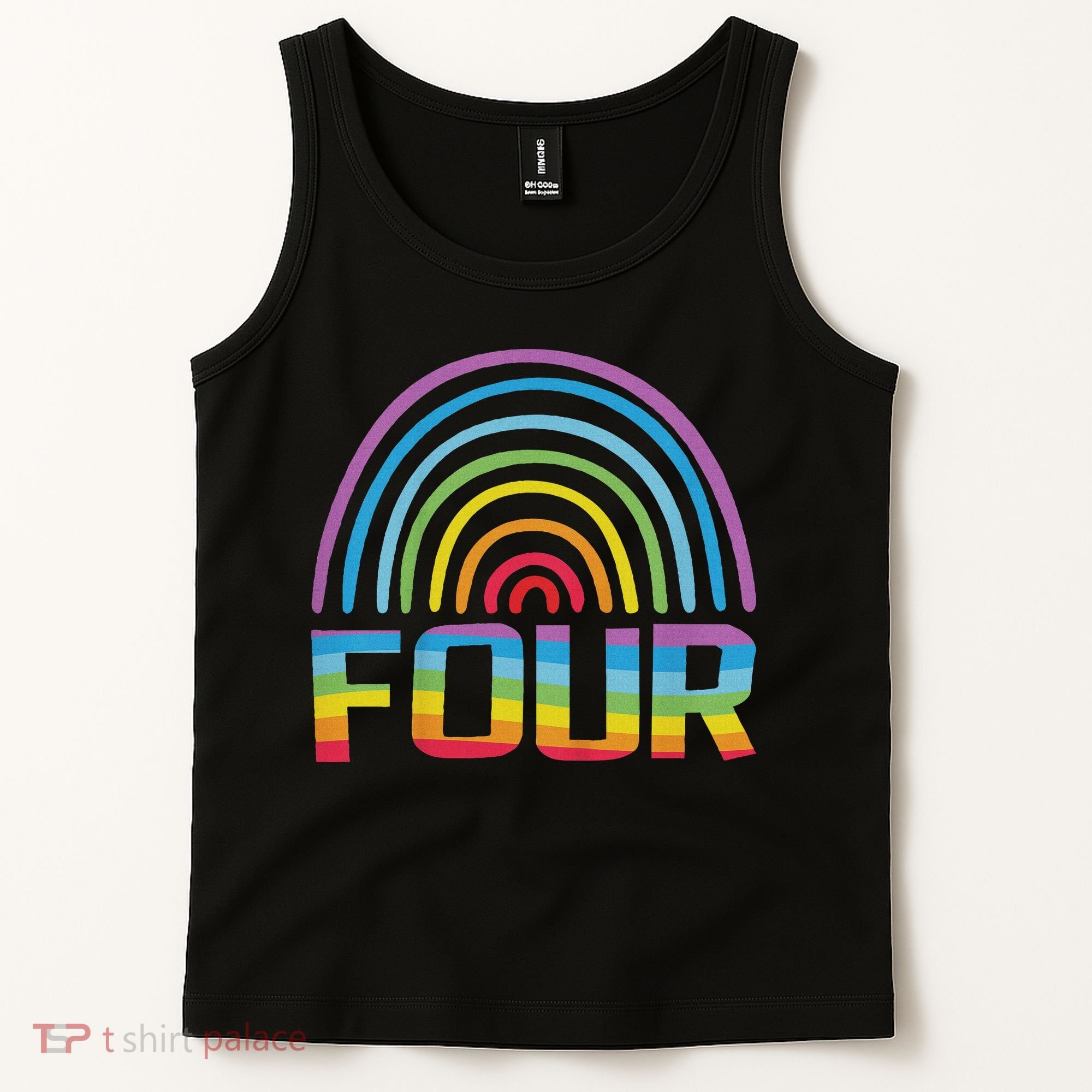 4th Birthday Gift Rainbow Fan 4 Years Old 4 Bday Tank Top