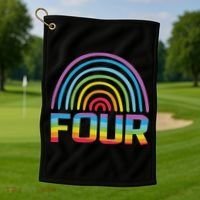 4th Birthday Gift Rainbow Fan 4 Years Old 4 Bday Golf Towel thumb 1