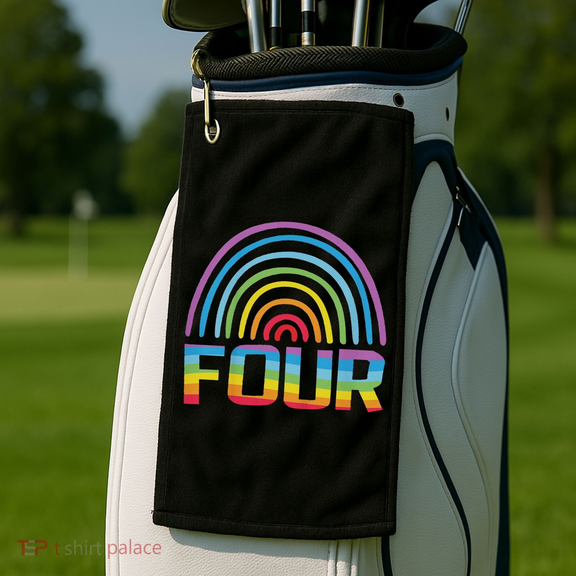 4th Birthday Gift Rainbow Fan 4 Years Old 4 Bday Golf Towel