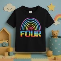 4th Birthday Gift Rainbow Fan 4 Years Old 4 Bday Toddler T-Shirt thumb 3